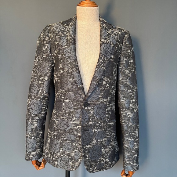 Women's Gianni Feraud Black Rose Blazer | Sz US 4 / EU 34| Brocade Fitted Jacket - Picture 2 of 10